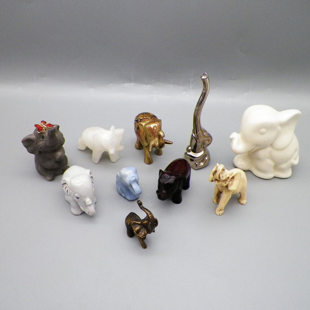 Lot of 10 Miniature Elephant Mixed Figurines Mixed Materials